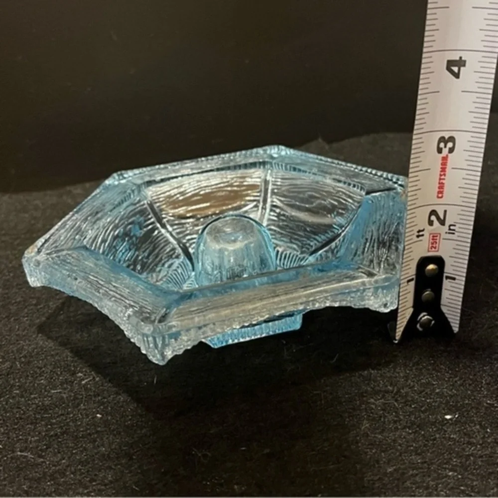 Vintage LE Smith Ice Blue Etched Glass Candlestick Holder